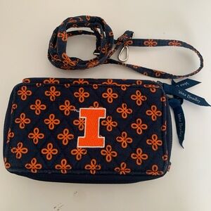 Vera Bradley Navy and fighting Illini Orange Floral crossbody double wallet.